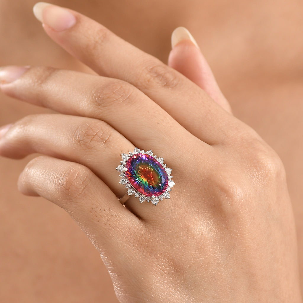 D'Joy Nebula Quartz Doublet & White Zircon Ring in Rhodium Overlay Sterling Silver 11.85 Ct._8369905_2
