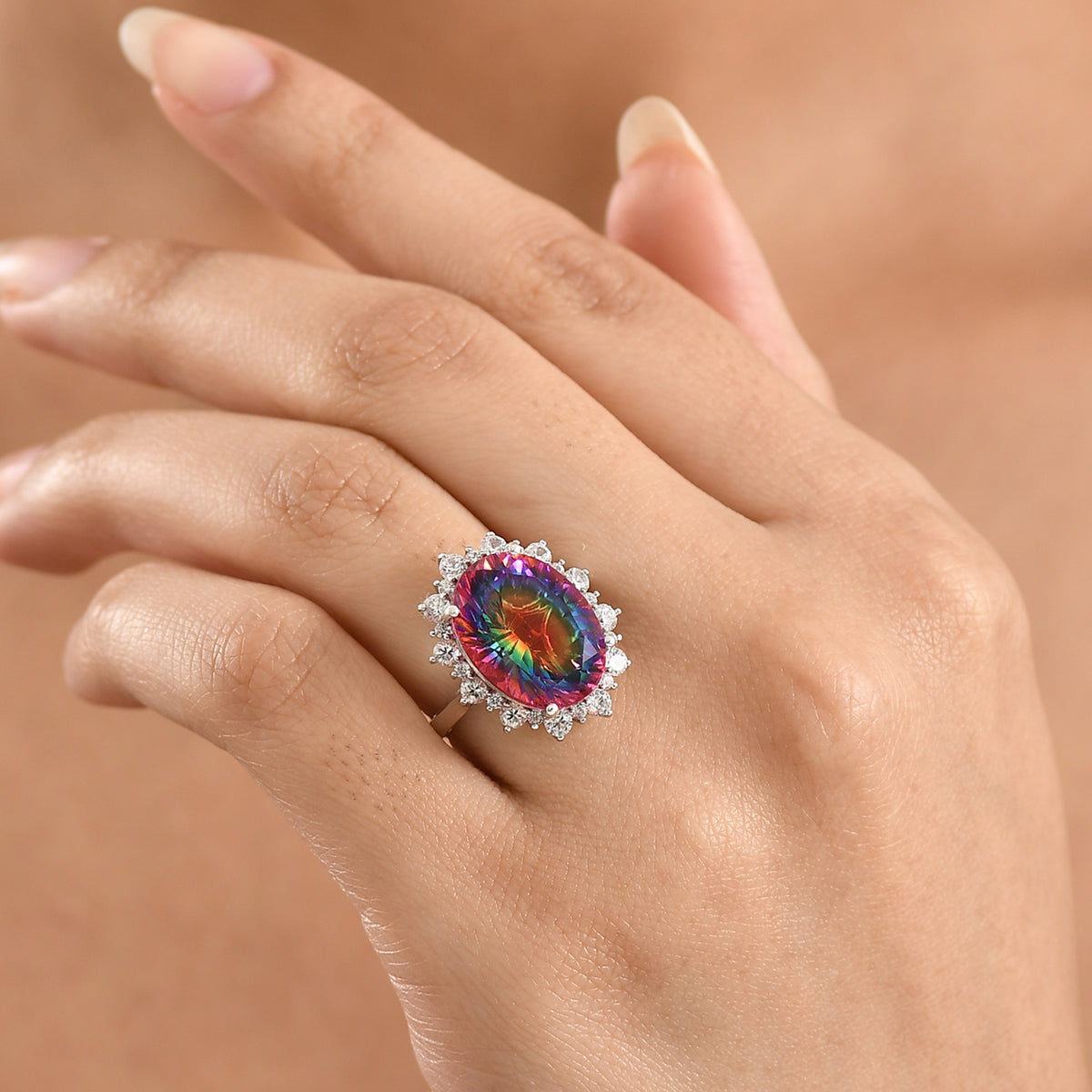 D'Joy Nebula Quartz Doublet &amp; White Zircon Ring in Rhodium Overlay Sterling Silver 11.85 Ct. V32519952 3