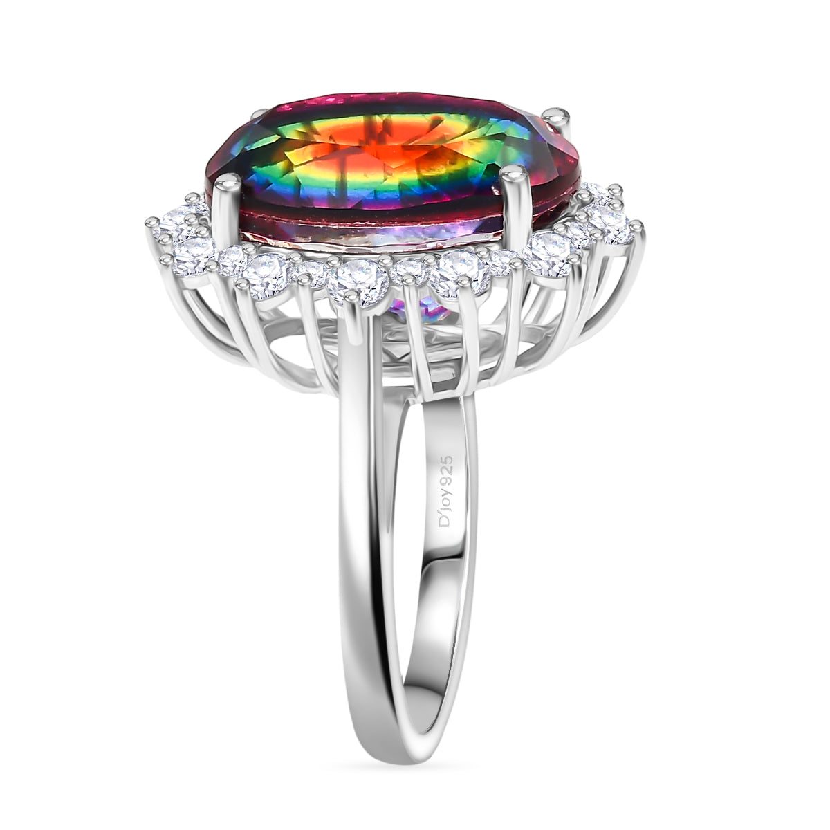 D'Joy Nebula Quartz Doublet &amp; White Zircon Ring in Rhodium Overlay Sterling Silver 11.85 Ct. V32519952 4
