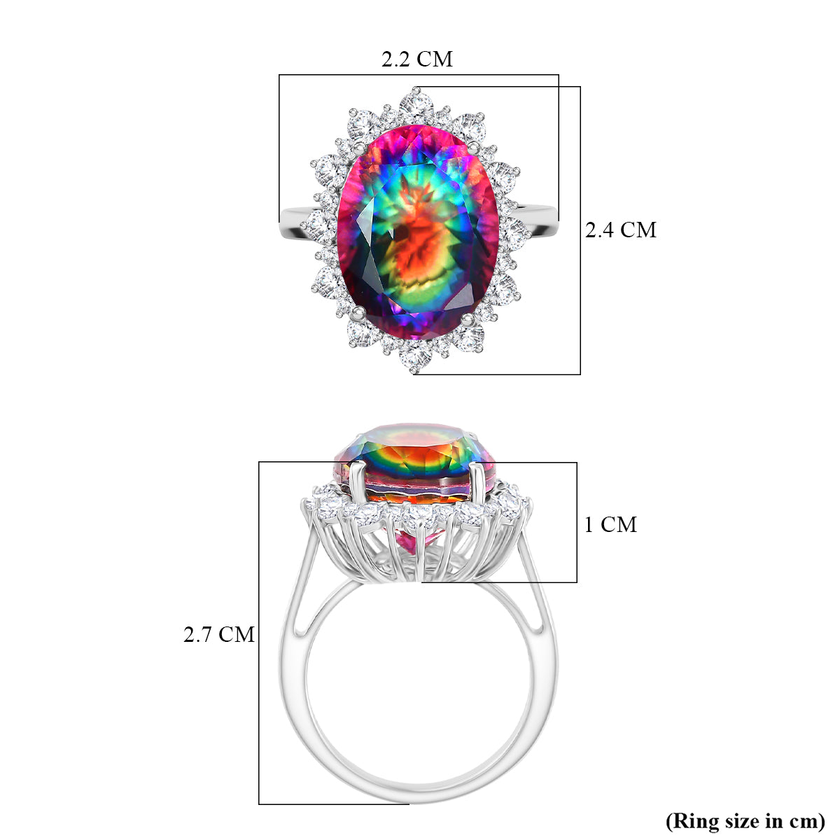 D'Joy Nebula Quartz Doublet &amp; White Zircon Ring in Rhodium Overlay Sterling Silver 11.85 Ct. V32519952 6