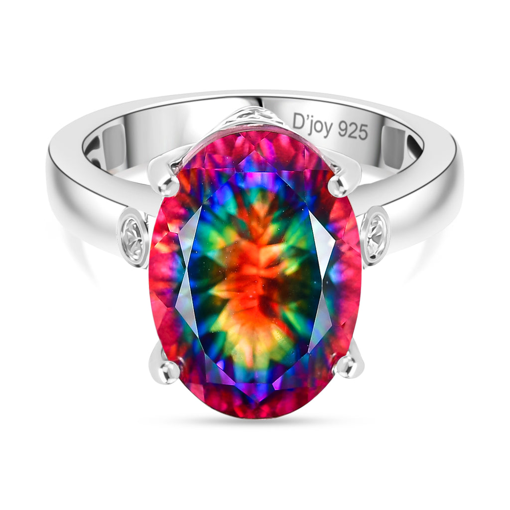 D'Joy Nebula Quartz Doublet & White Zircon Solitaire Ring in Rhodium Overlay Sterling Silver 7.20 Ct._8369984