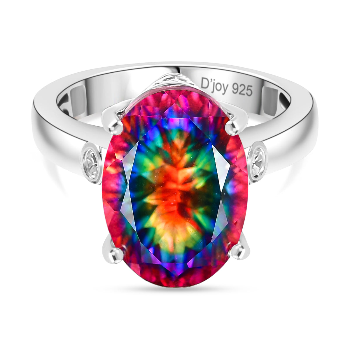 D'Joy Nebula Quartz Doublet &amp; White Zircon Solitaire Ring in Rhodium Overlay Sterling Silver 7.20 Ct. V32514871 0