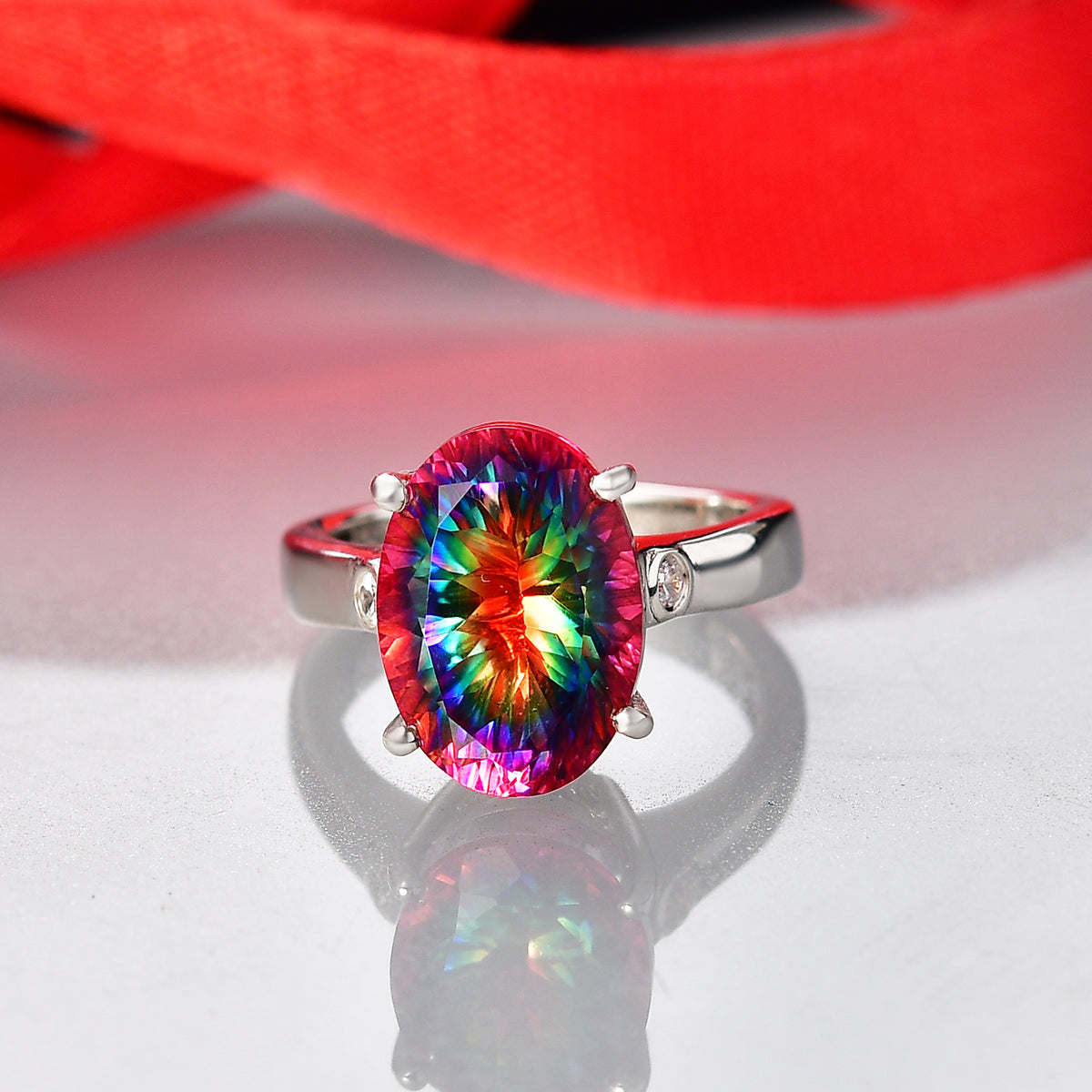 D'Joy Nebula Quartz Doublet &amp; White Zircon Solitaire Ring in Rhodium Overlay Sterling Silver 7.20 Ct. V32514871 2