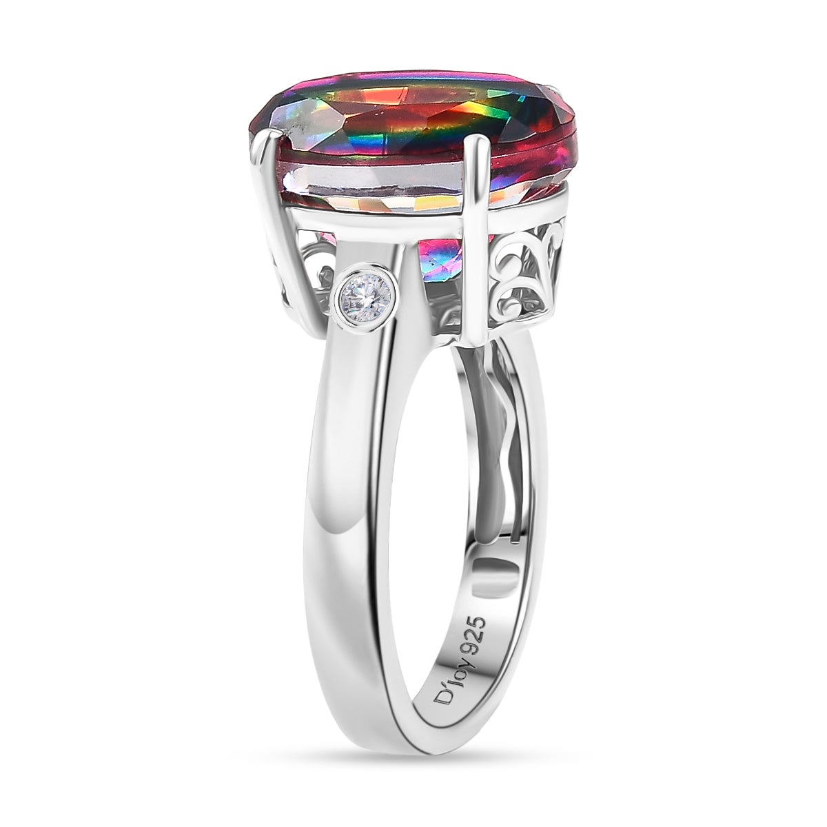 D'Joy Nebula Quartz Doublet &amp; White Zircon Solitaire Ring in Rhodium Overlay Sterling Silver 7.20 Ct. V32514871 4