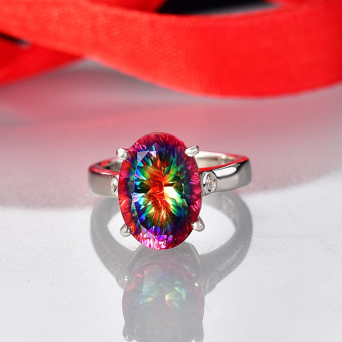 D'Joy Nebula Quartz Doublet &amp; White Zircon Solitaire Ring in Rhodium Overlay Sterling Silver 7.20 Ct. V32538801 2