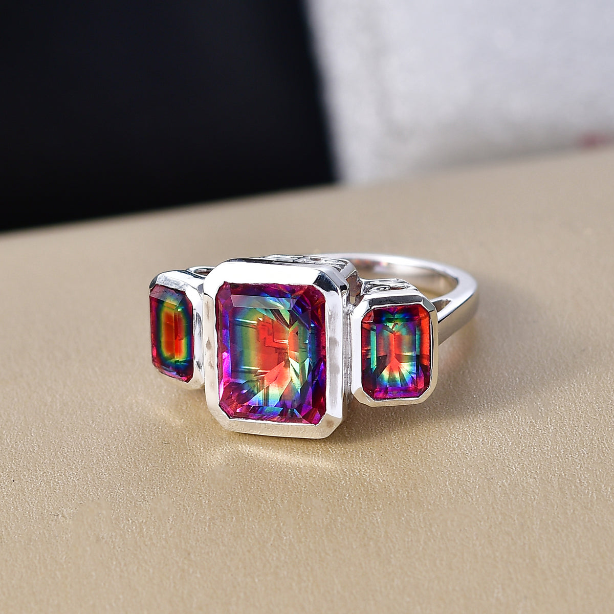 D'Joy Nebula Quartz Doublet Solitaire Ring in Rhodium Overlay Sterling Silver 8.38 Ct. V32524912 2