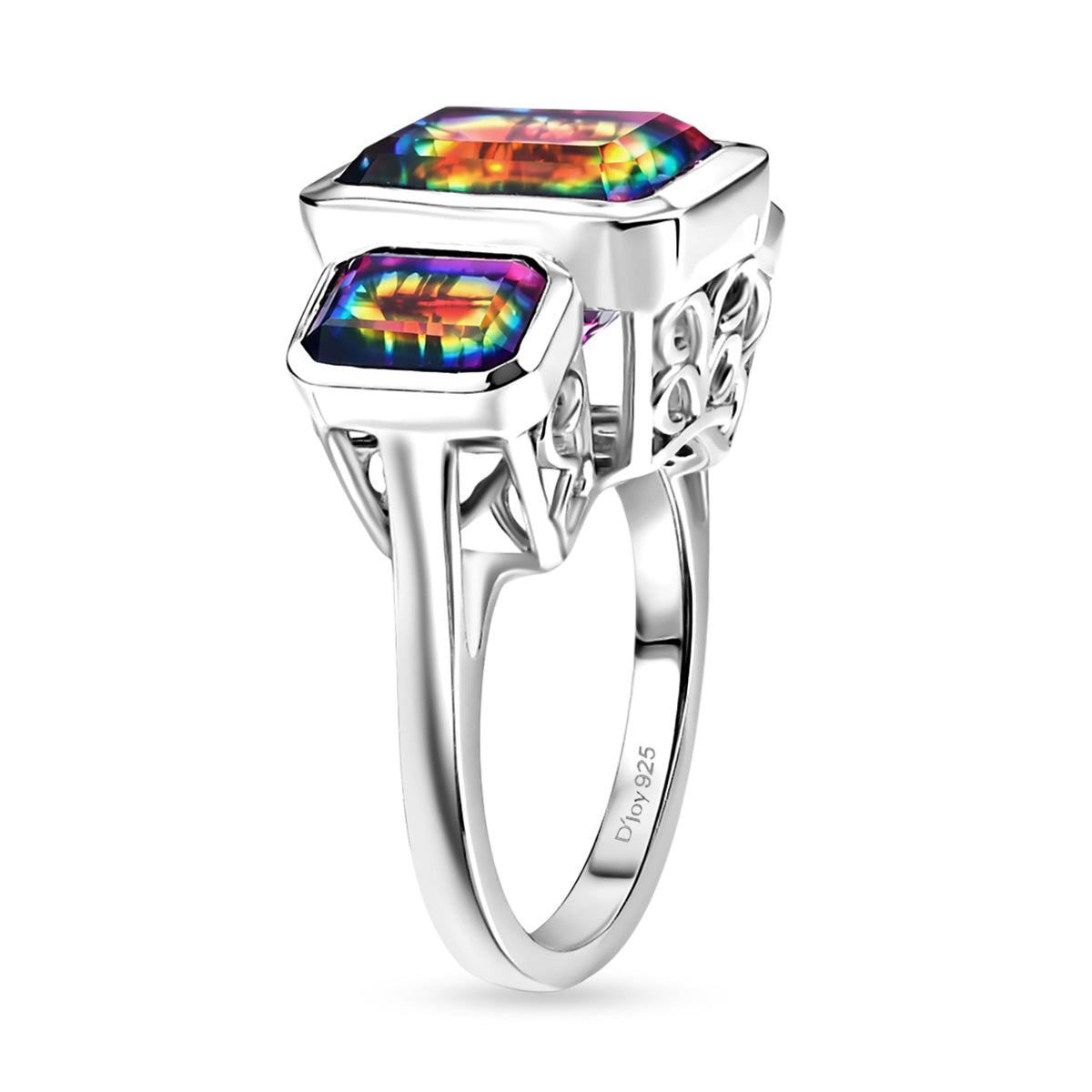 D'Joy Nebula Quartz Doublet Solitaire Ring in Rhodium Overlay Sterling Silver 8.38 Ct. V32524912 4