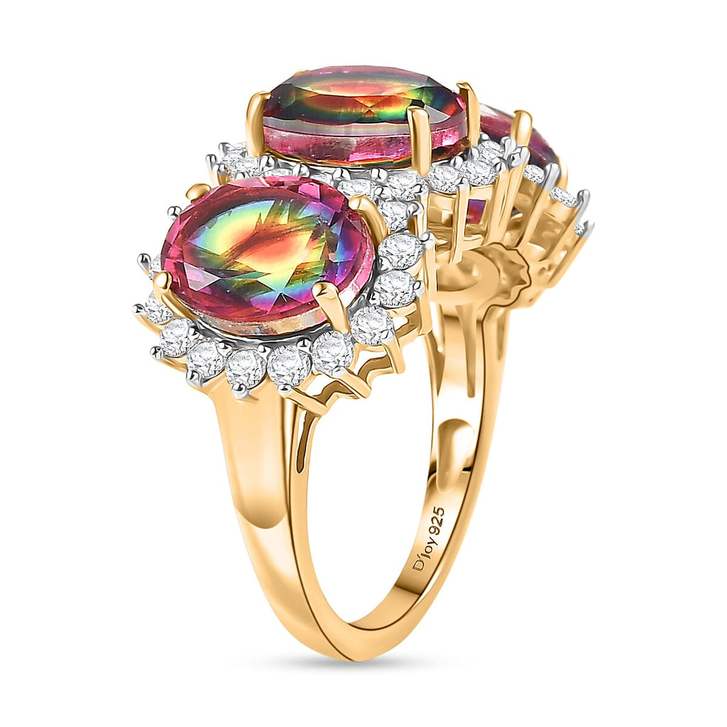 D'Joy Nebula Quartz Doublet & White Zircon Trilogy Halo Ring in 18K Yellow Gold Plated Sterling Silver 7.65 Ct._8370017_3