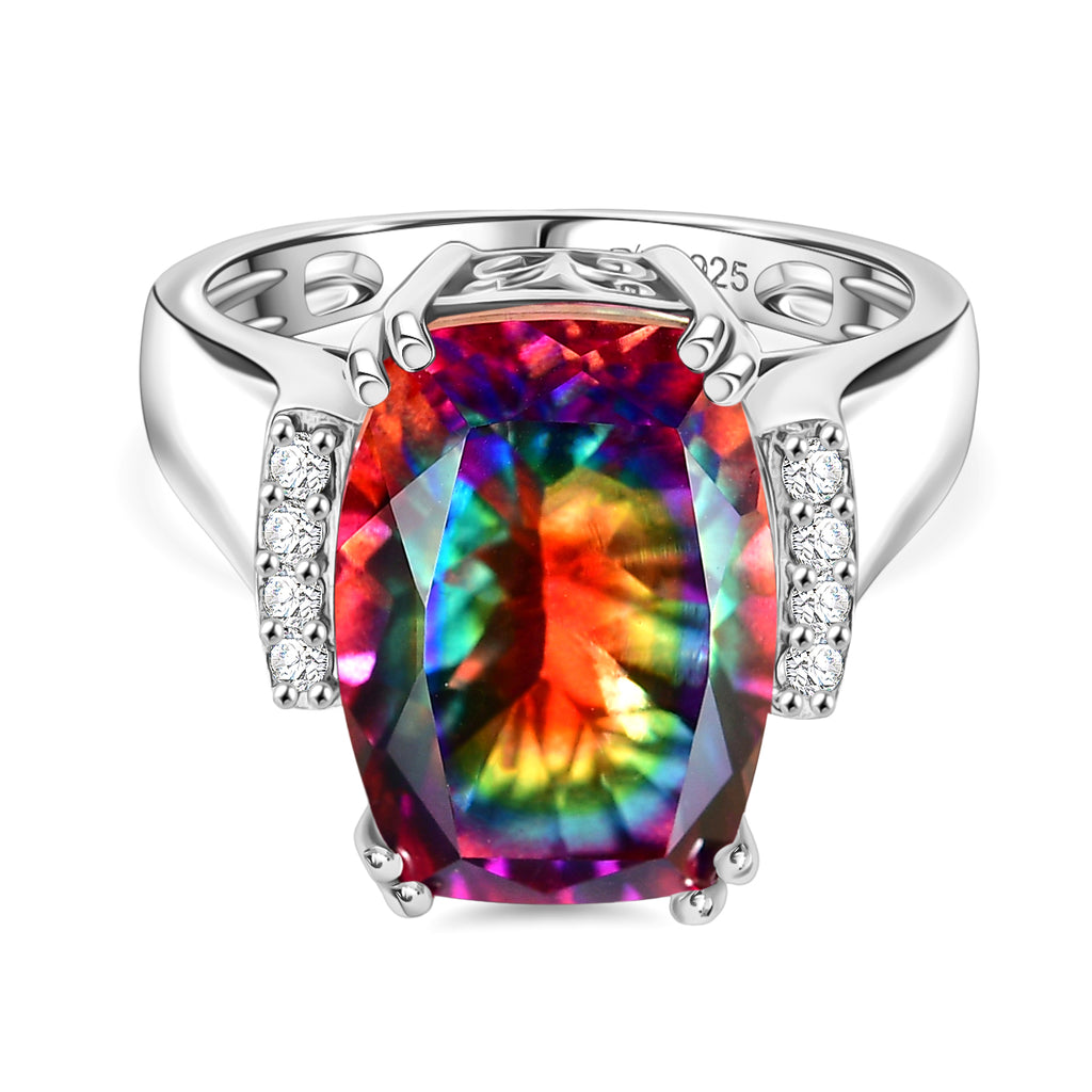 D'Joy Nebula Quartz Doublet & White Zircon Ring in Rhodium Overlay Sterling Silver 8.04 Ct._8370040