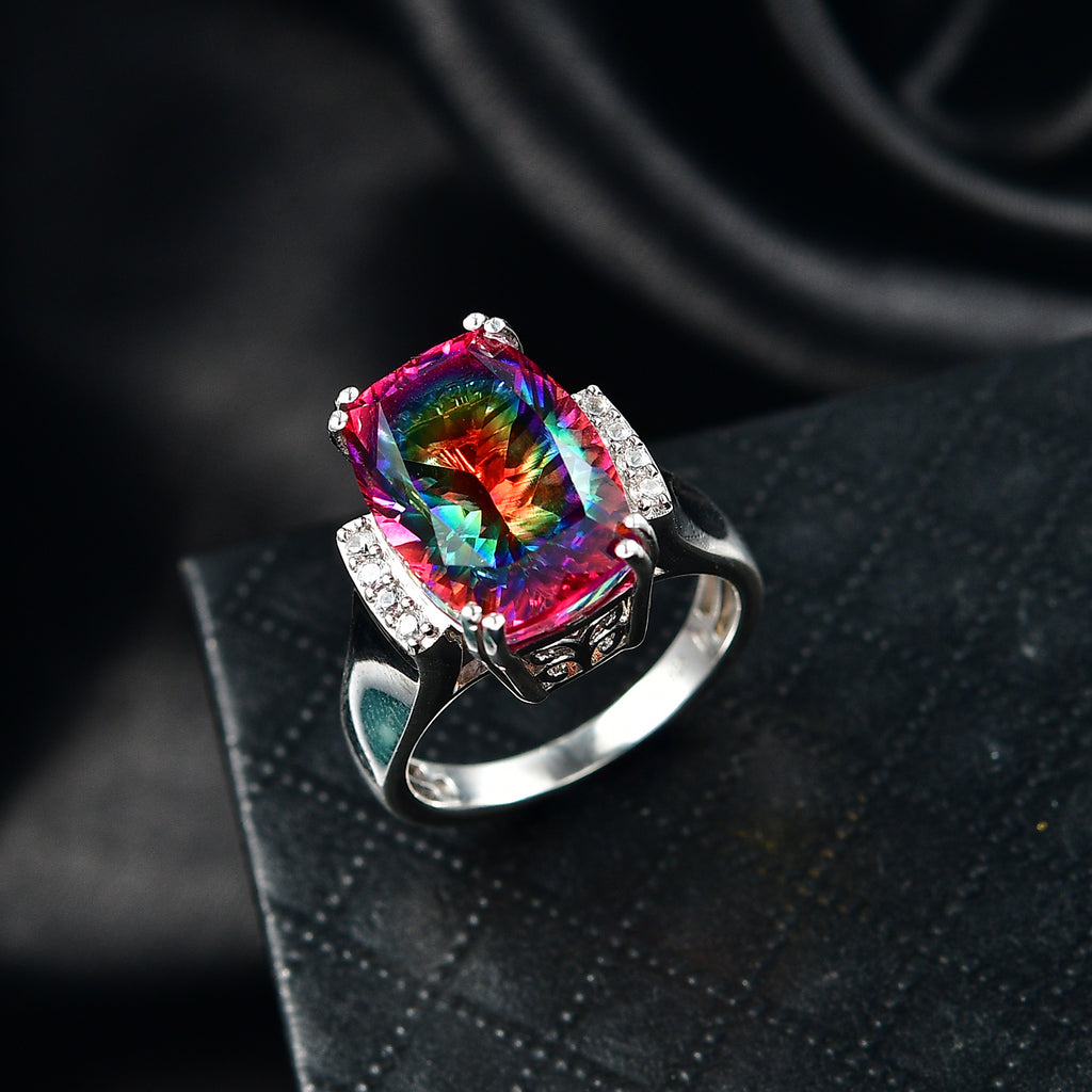 D'Joy Nebula Quartz Doublet & White Zircon Ring in Rhodium Overlay Sterling Silver 8.04 Ct._8370040_1