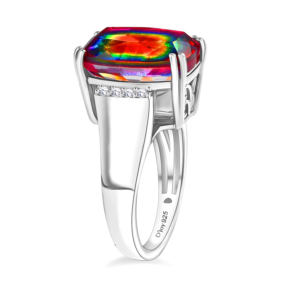 D'Joy Nebula Quartz Doublet &amp; White Zircon Ring in Rhodium Overlay Sterling Silver 8.04 Ct. 8370040 4
