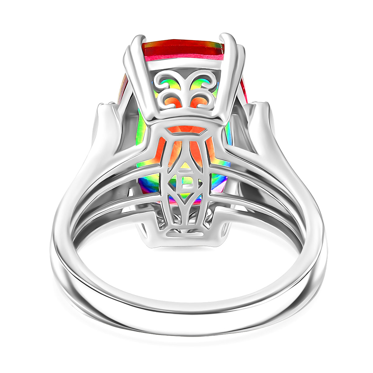 D'Joy Nebula Quartz Doublet &amp; White Zircon Ring in Rhodium Overlay Sterling Silver 8.04 Ct. 8370040 5