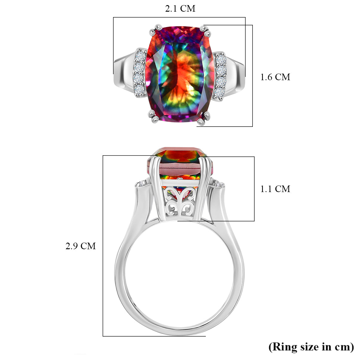 D'Joy Nebula Quartz Doublet &amp; White Zircon Ring in Rhodium Overlay Sterling Silver 8.04 Ct. 8370040 6