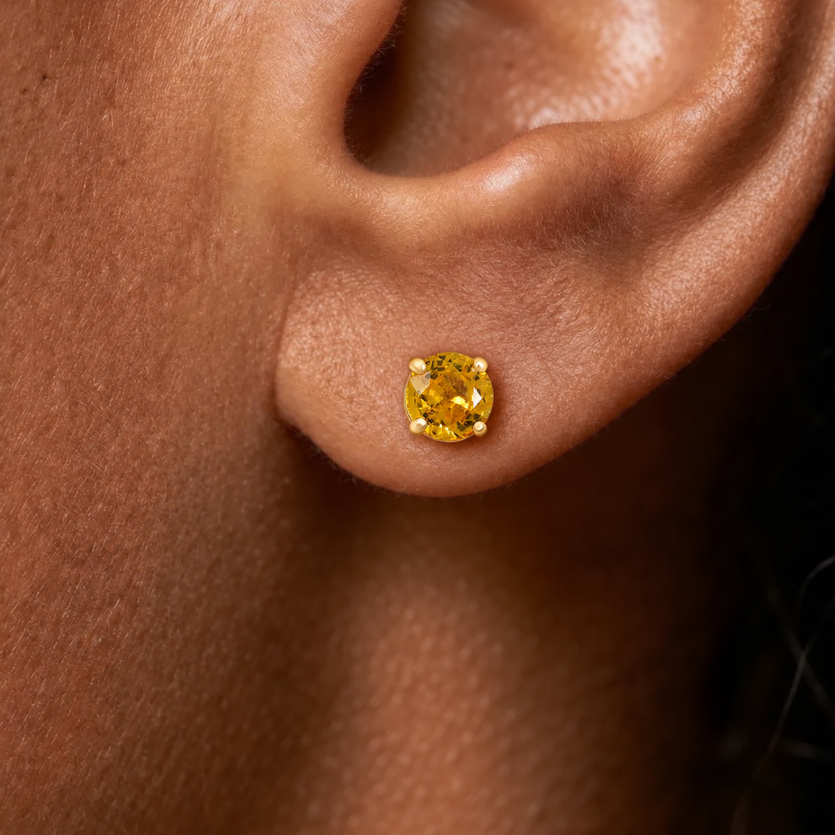 Certified and Appraised LUXURO AAA Yellow Sapphire Solitaire Stud Earring in 14K Yellow Gold, 1.10 Ct. 8370439 1