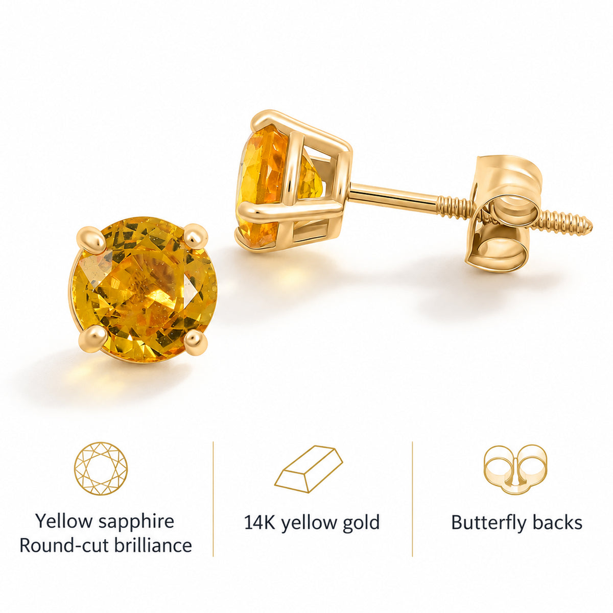 Certified and Appraised LUXURO AAA Yellow Sapphire Solitaire Stud Earring in 14K Yellow Gold, 1.10 Ct. 8370439 4