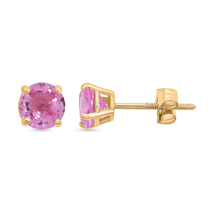 Certified and Appraised LUXURO AAA Rubellite Solitaire Stud Earring, 1.10 Ct. in  14K Yellow Gold 8354395 1