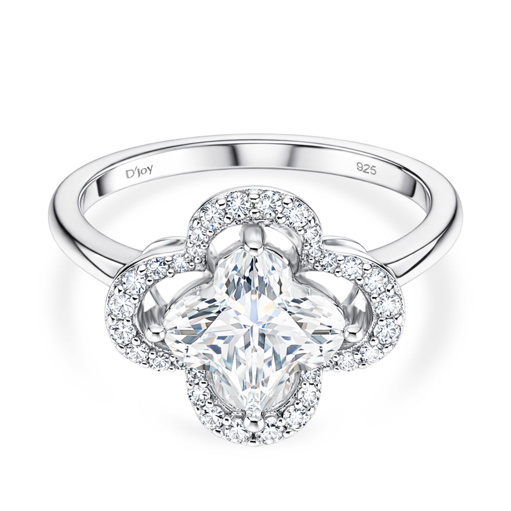 D'Joy Moissanite Floral Halo Ring in Rhodium Overlay Sterling Silver  4.64 Ct._8370621