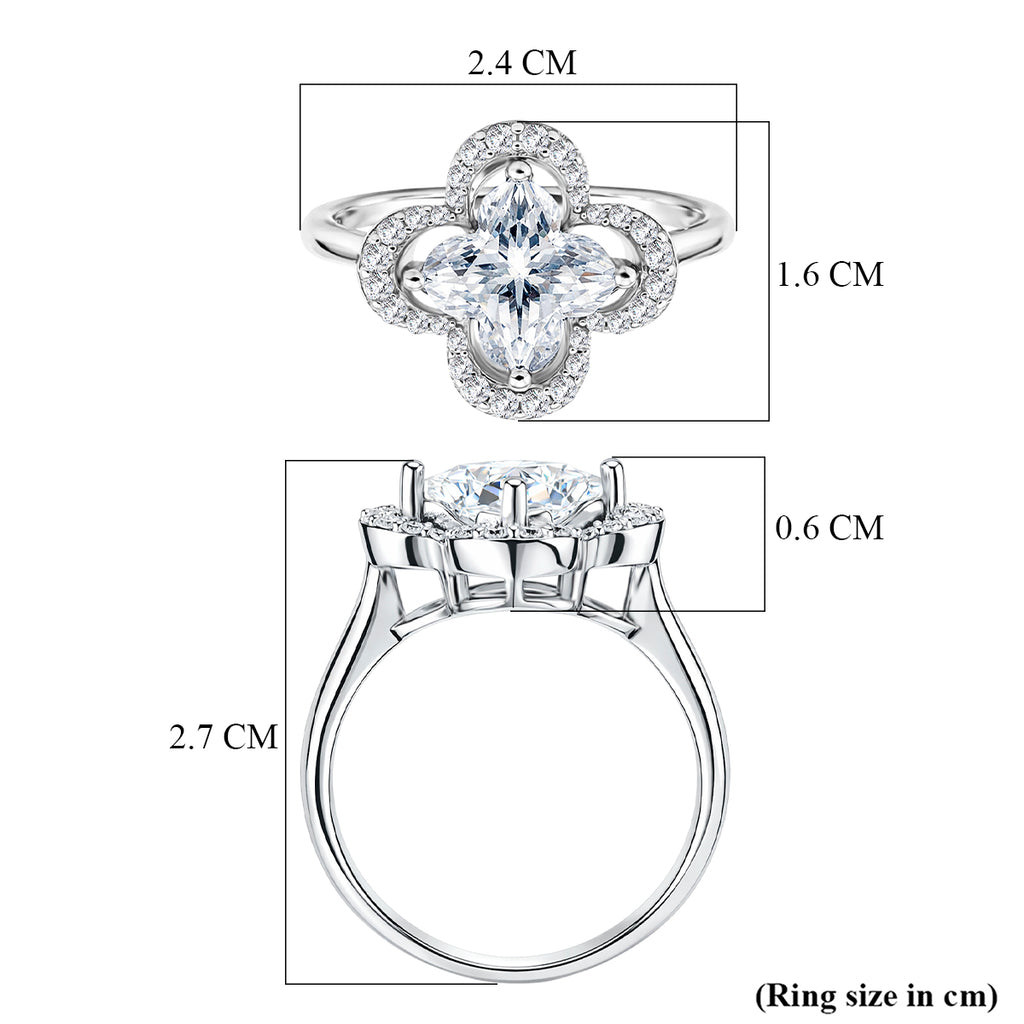 D'Joy Moissanite Floral Halo Ring in Rhodium Overlay Sterling Silver  4.64 Ct._8370621_5