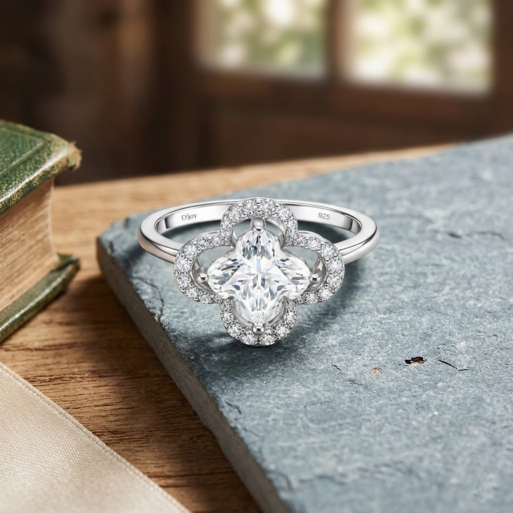 D'Joy Moissanite Floral Halo Ring in Rhodium Overlay Sterling Silver  4.64 Ct. V32524495 3