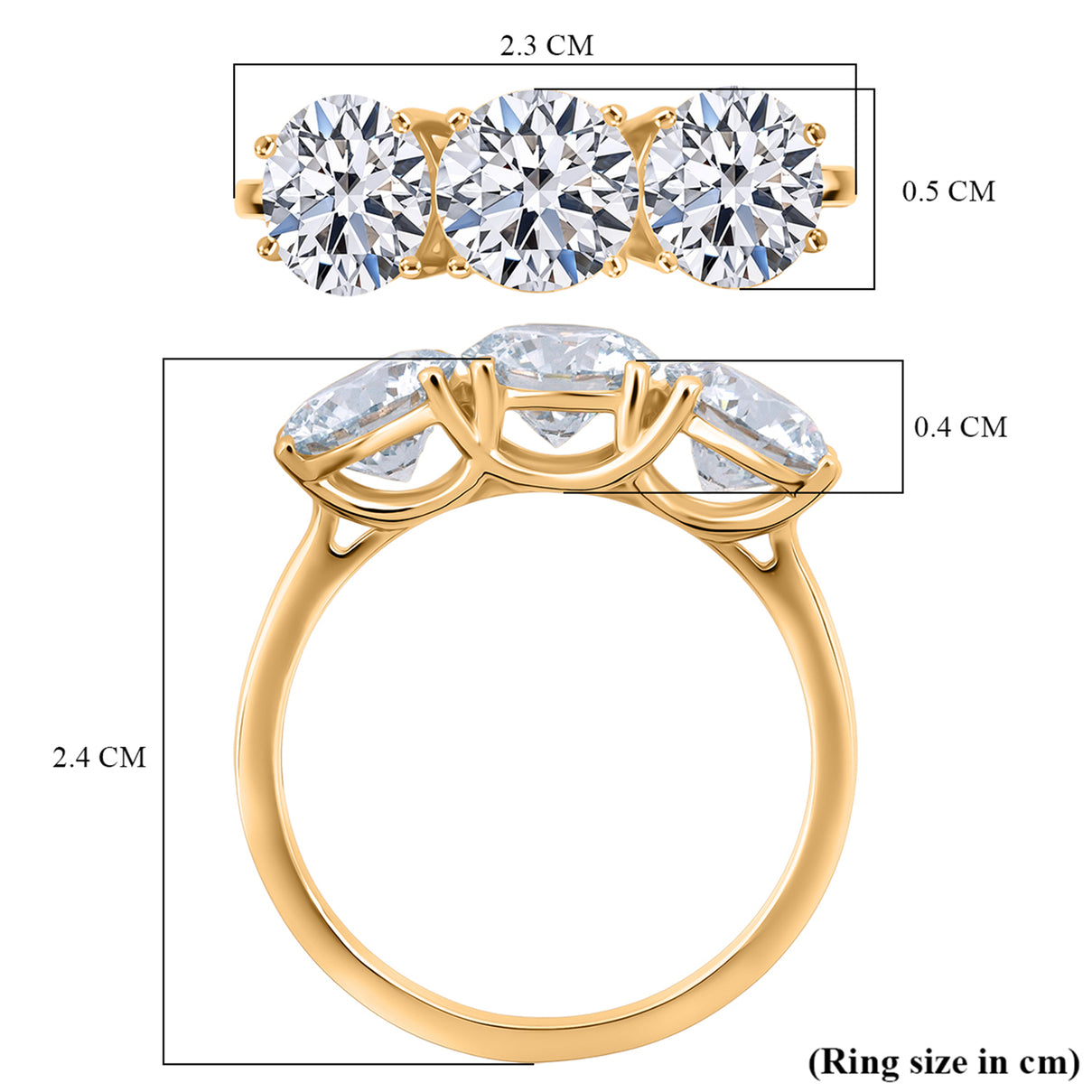 LUXURIANT 3 Ct. Lab Grown Diamond Trilogy Ring in 18K Yellow Gold, IGI Certified 8371125 6