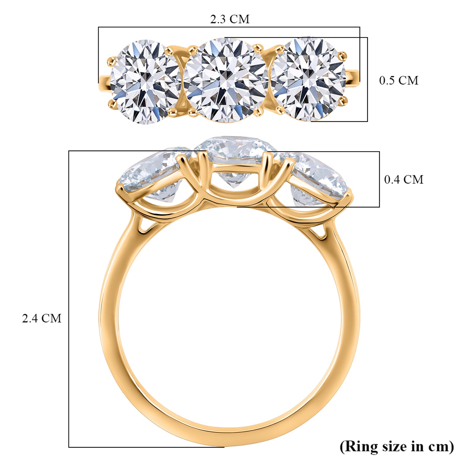 LUXURIANT 3 Ct. Lab Grown Diamond Trilogy Ring in 18K Yellow Gold, IGI Certified 8371125 6