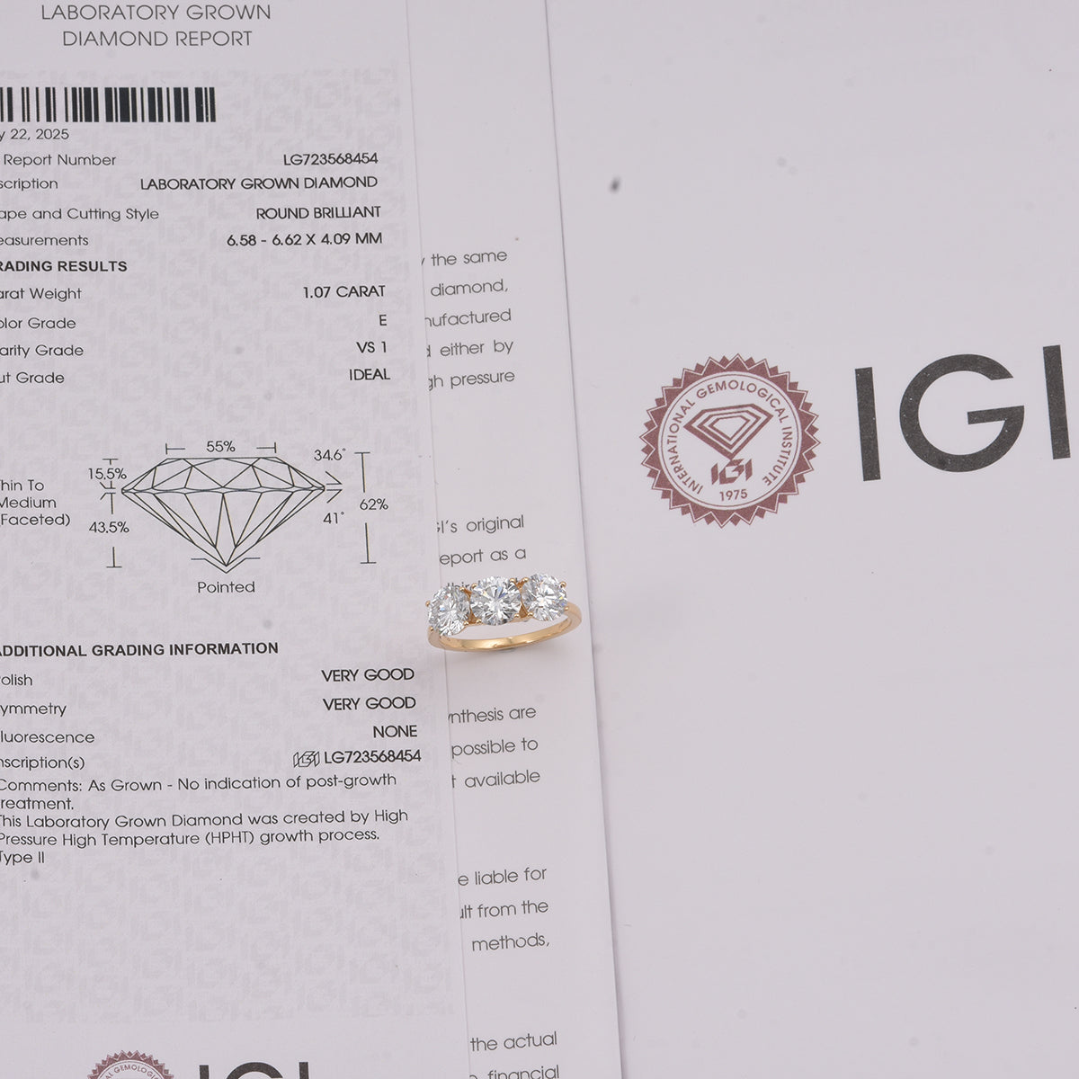 LUXURIANT 3 Ct. Lab Grown Diamond Trilogy Ring in 18K Yellow Gold, IGI Certified 8371125 7