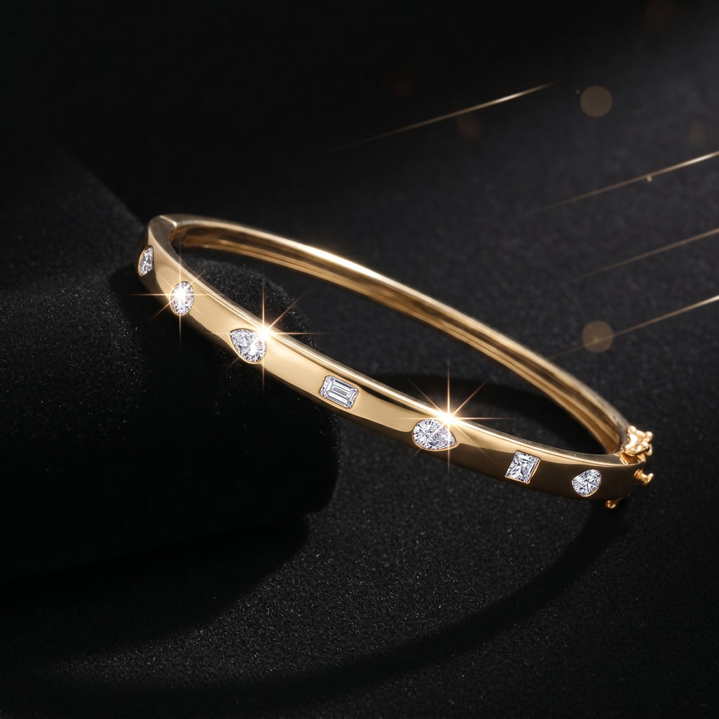 Luxuriant Lab Grown Diamond (VS/EF) Bangle (Size - 7.5) in 18K Vermeil Yellow Gold Plated Sterling Silver 2.00 Ct, Silver Wt. 17.00 Gms_8371128_6