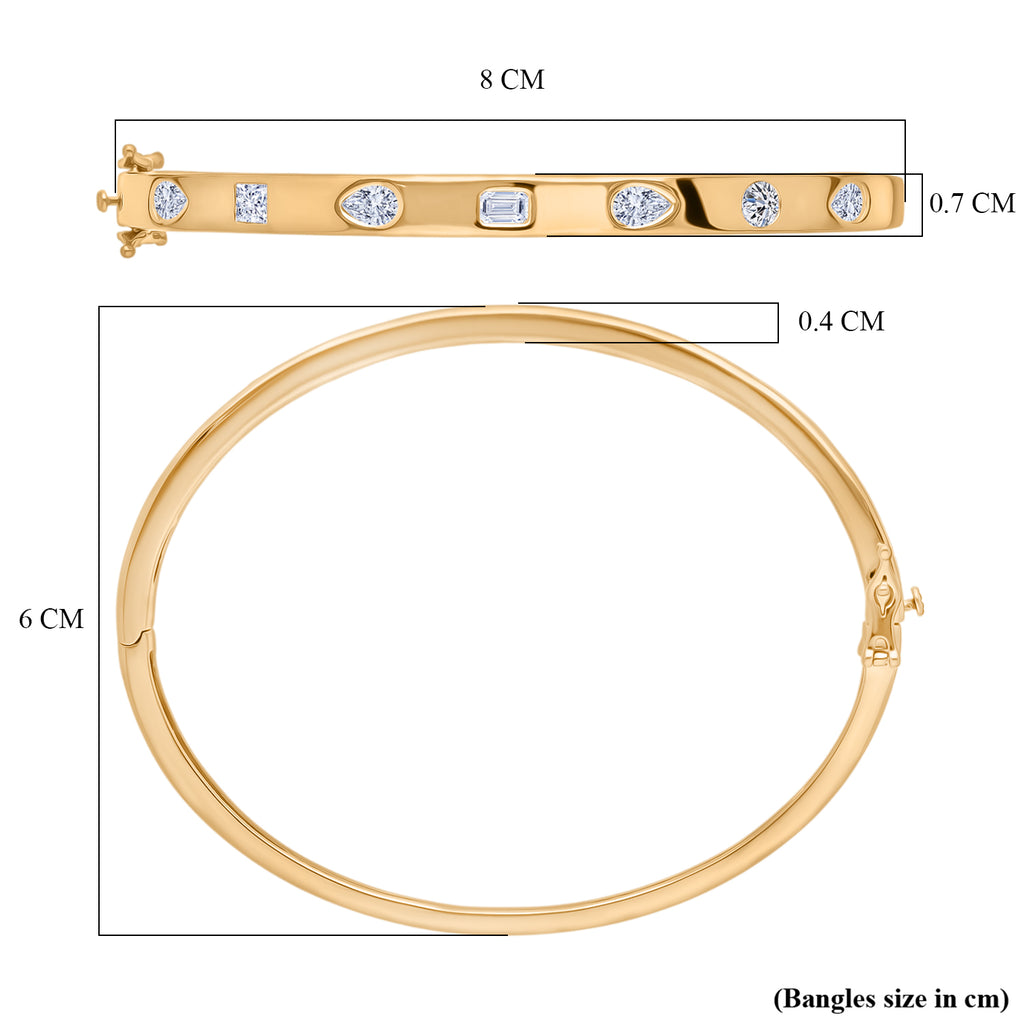 Luxuriant Lab Grown Diamond (VS/EF) Bangle (Size - 7.5) in 18K Vermeil Yellow Gold Plated Sterling Silver 2.00 Ct, Silver Wt. 17.00 Gms_8371128_7