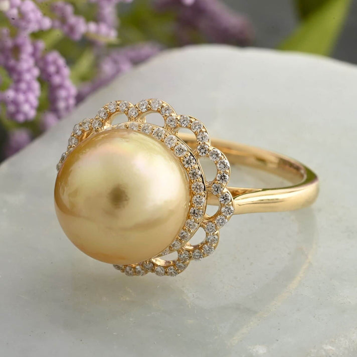 Appraised and Certified 8.35 Ct. Pearl, Diamond Halo Ring in 18K Yellow Gold 8371266 2
