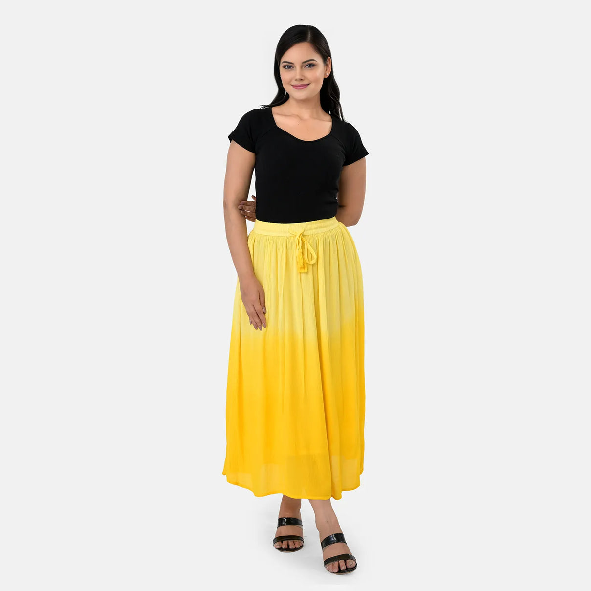 La Marey Rayon Crepe Patterned Skirt (Size - XL) - Yellow 8373734 0