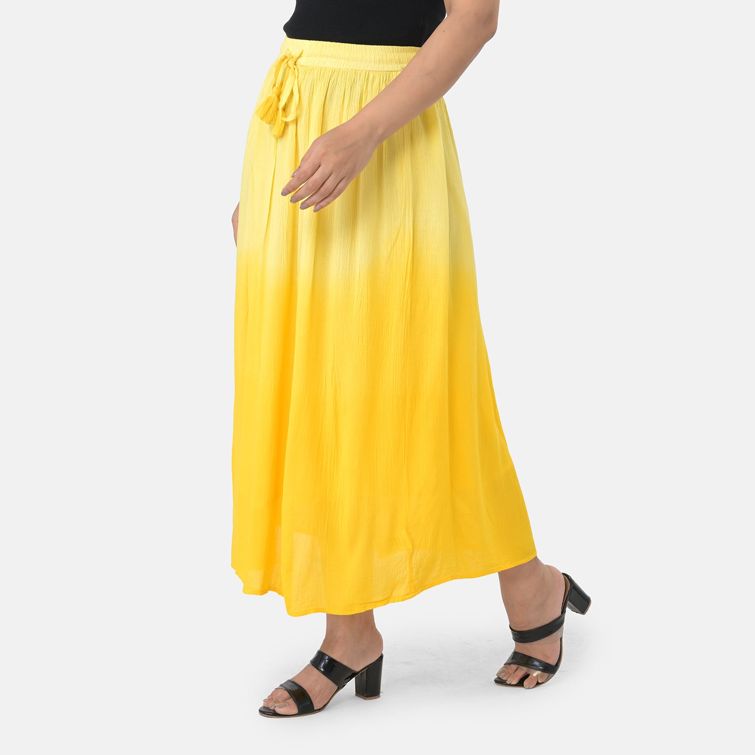La Marey Rayon Crepe Patterned Skirt (Size - XL) - Yellow 8373734 3