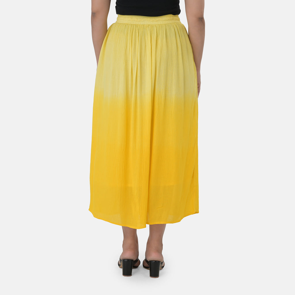 La Marey Rayon Crepe Patterned Skirt (Size - XL) - Yellow_8373734_3