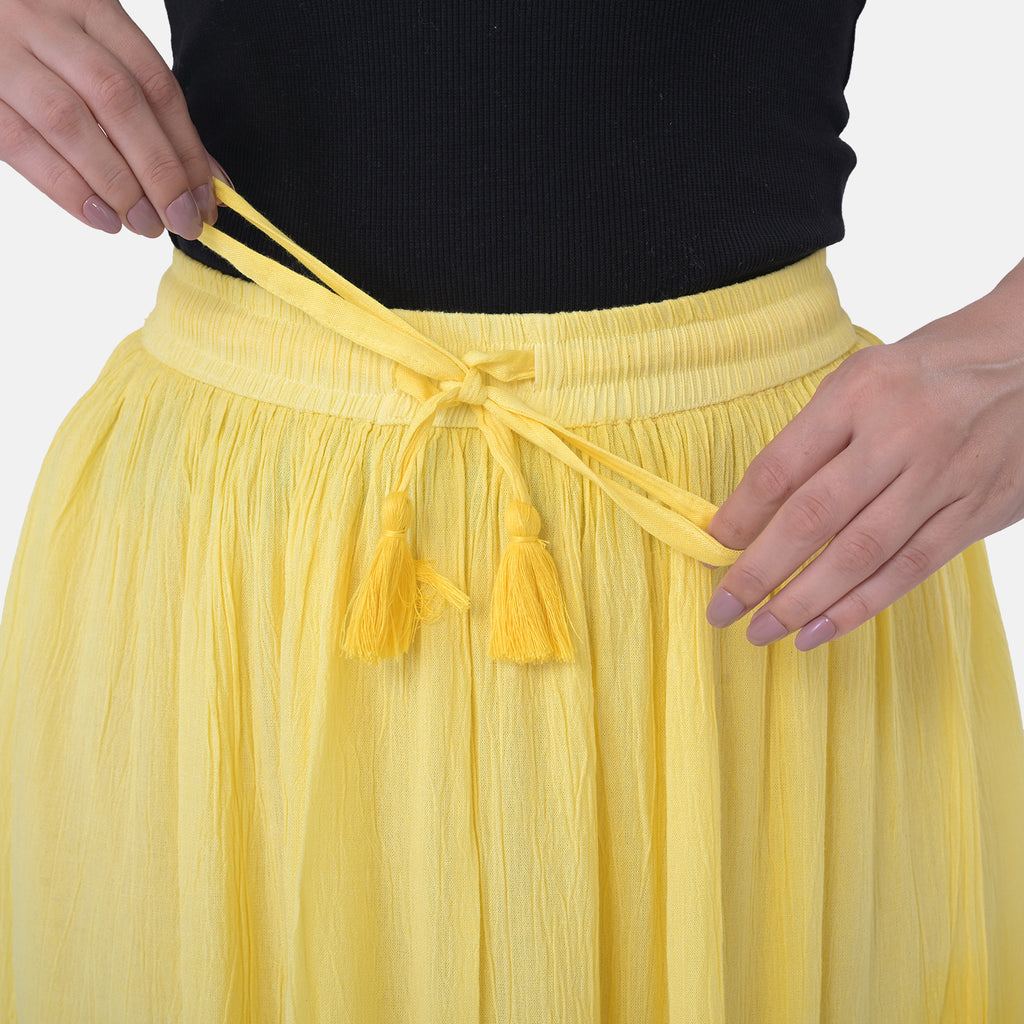 La Marey Rayon Crepe Patterned Skirt (Size - XL) - Yellow_8373734_4