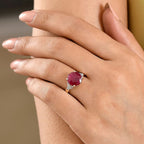 Luxuriant 10K Yellow Gold AAA Niassa Ruby, Lab Grown Diamond GH, SI Main Stone With Side Stone Ring, Gold Wt.3.12 Gms  7.570  Ct._8374057_1
