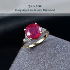 Luxuriant 10K Yellow Gold AAA Niassa Ruby, Lab Grown Diamond GH, SI Main Stone With Side Stone Ring, Gold Wt.3.12 Gms  7.570  Ct._8374057_2