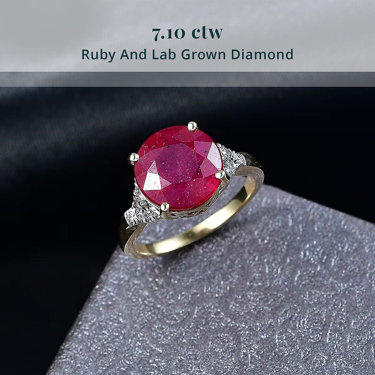 Luxuriant 10K Yellow Gold AAA Niassa Ruby, Lab Grown Diamond GH, SI Main Stone With Side Stone Ring, Gold Wt.3.12 Gms  7.570  Ct. 8374057 2