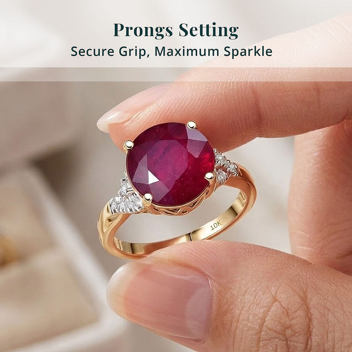 Luxuriant 10K Yellow Gold AAA Niassa Ruby, Lab Grown Diamond GH, SI Main Stone With Side Stone Ring, Gold Wt.3.12 Gms  7.570  Ct. 8374057 4