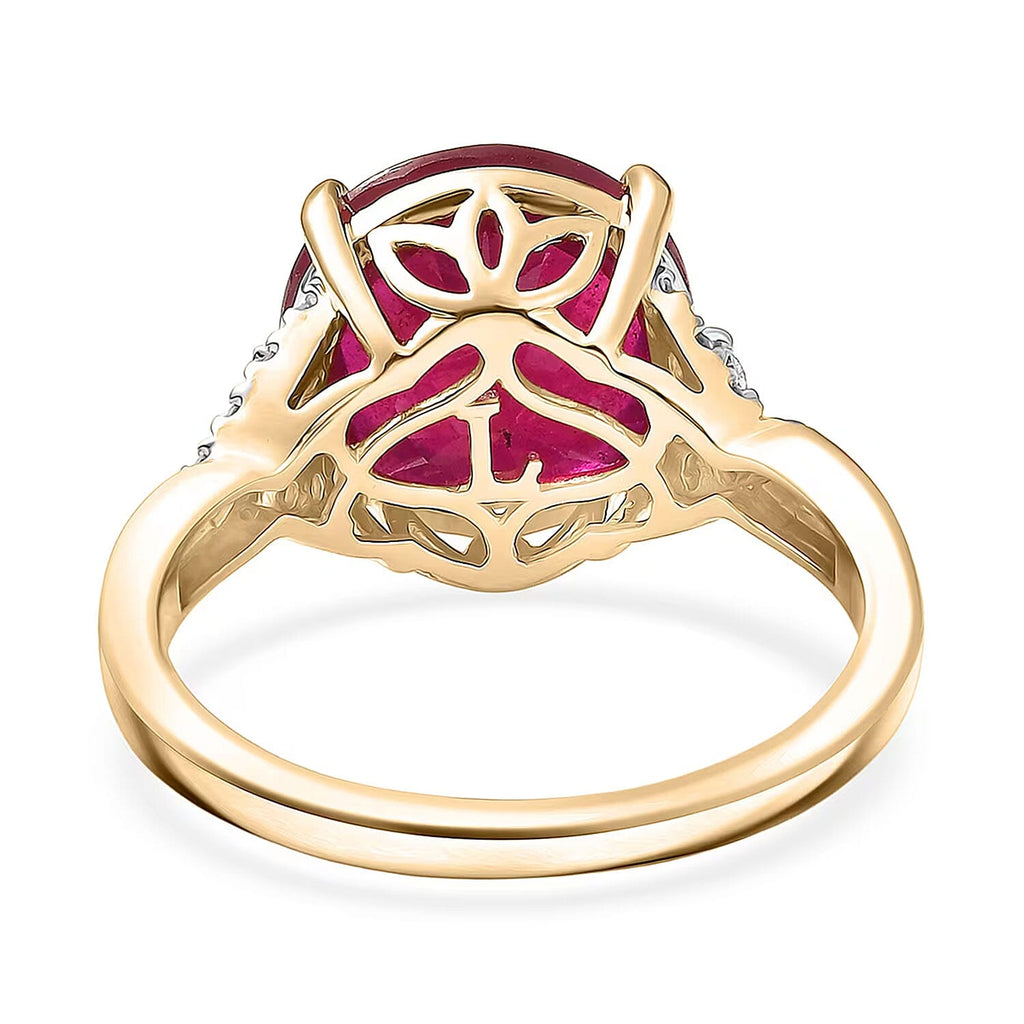 Luxuriant 10K Yellow Gold AAA Niassa Ruby, Lab Grown Diamond GH, SI Main Stone With Side Stone Ring, Gold Wt.3.12 Gms  7.570  Ct._8374057_6