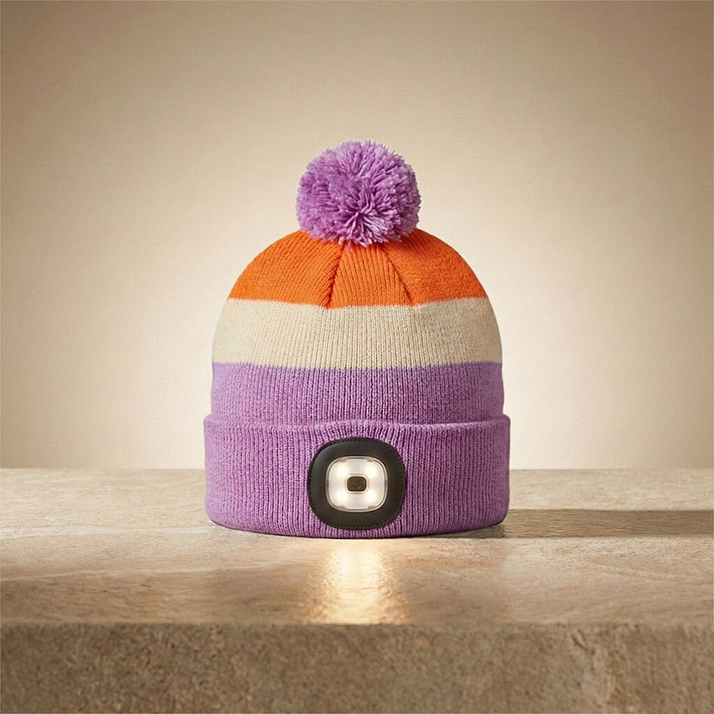 Heat Machine USB LED Block Stripe Bobble Hat with Rechargeable Light (One Size) - Lilac V32364028 3