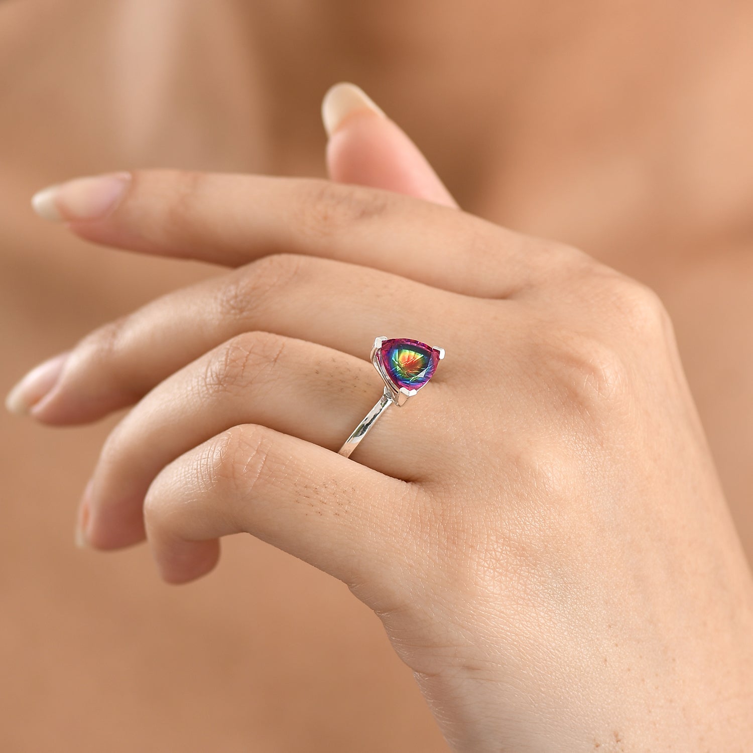 D'Joy Nebula Quartz Doublet Solitaire Ring in Platinum Overlay Sterling Silver 2.96 Ct. V32529510 3