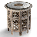 Hand Carved Oxidized Pattern Table (53cm) - Silver & Brown._8374524