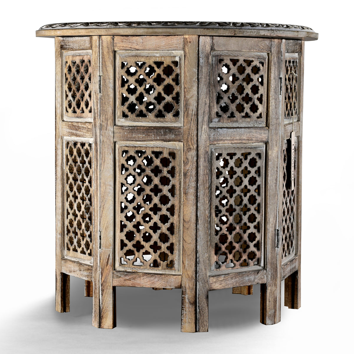 Bliss &amp; Beyond Hand Carved Oxidized Pattern Table (53cm) - Silver &amp; Brown V32628780 3