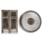 Hand Carved Oxidized Pattern Table (53cm) - Silver & Brown._8374524_3