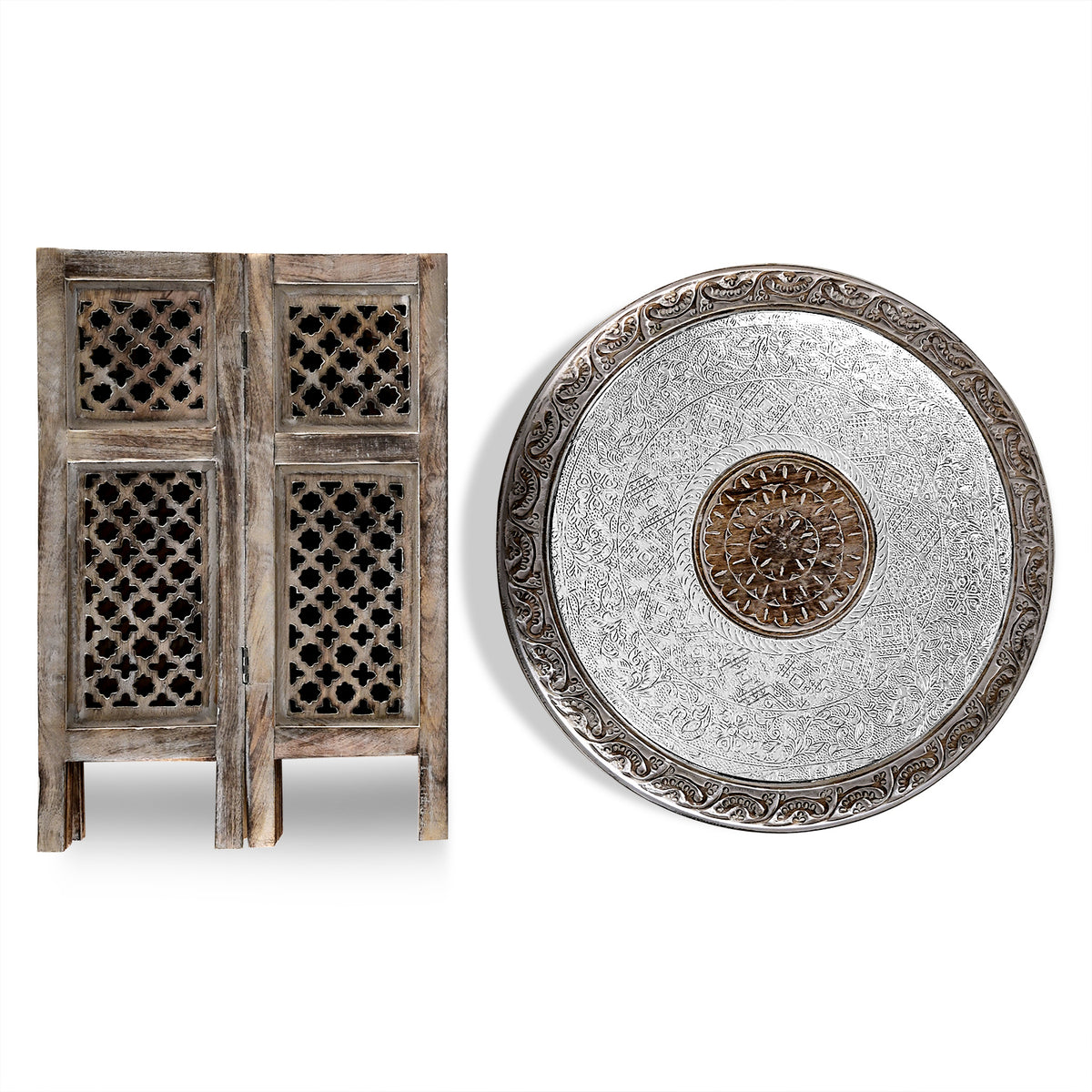 Bliss &amp; Beyond Hand Carved Oxidized Pattern Table (53cm) - Silver &amp; Brown V32628780 4