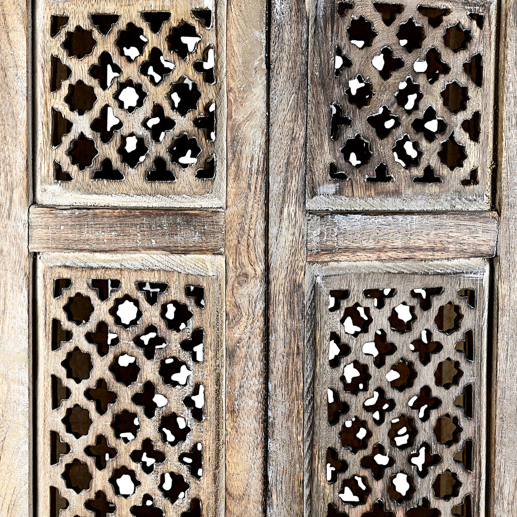 Hand Carved Oxidized Pattern Table (53cm) - Silver & Brown._8374524_5