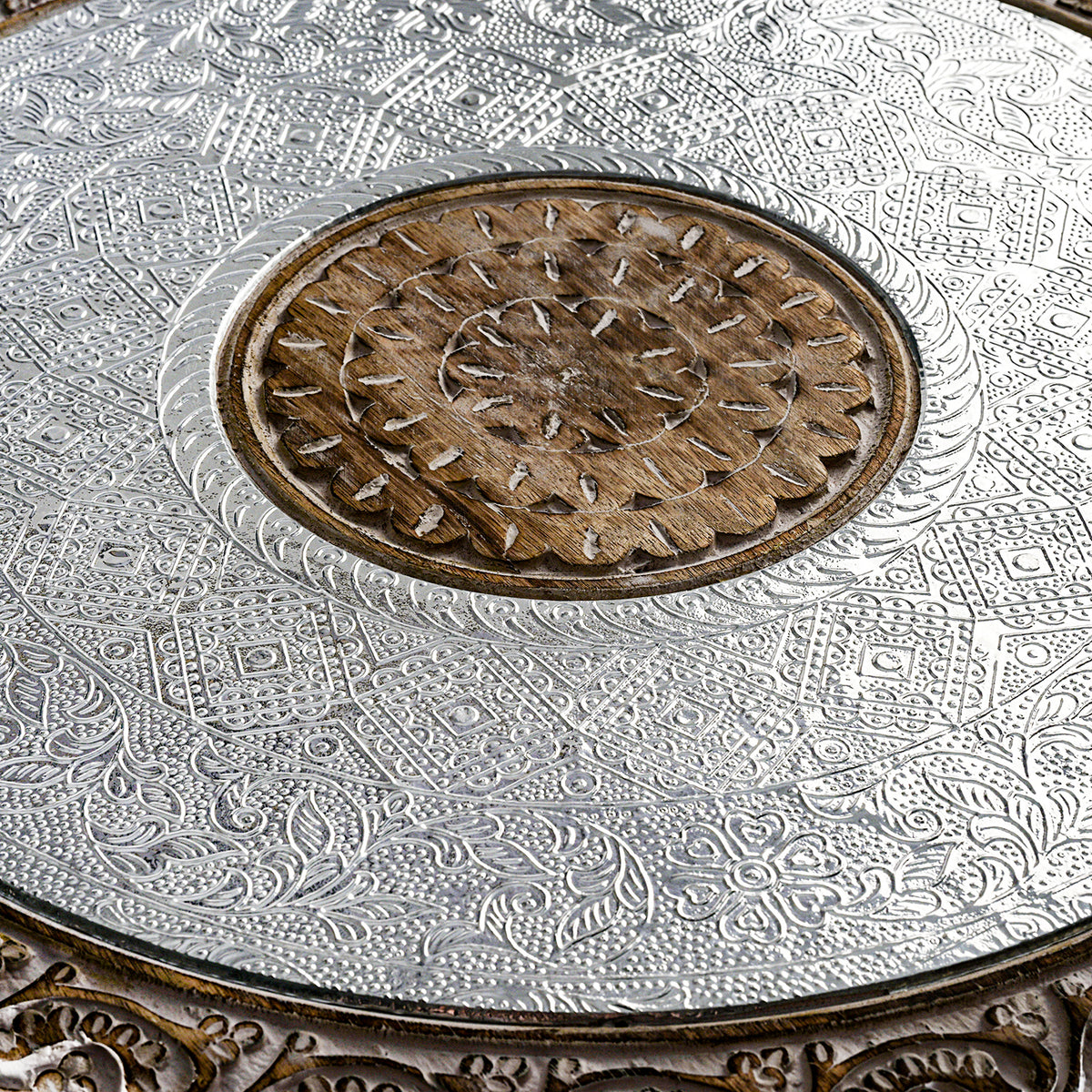 Bliss &amp; Beyond Hand Carved Oxidized Pattern Table (53cm) - Silver &amp; Brown V32628780 7