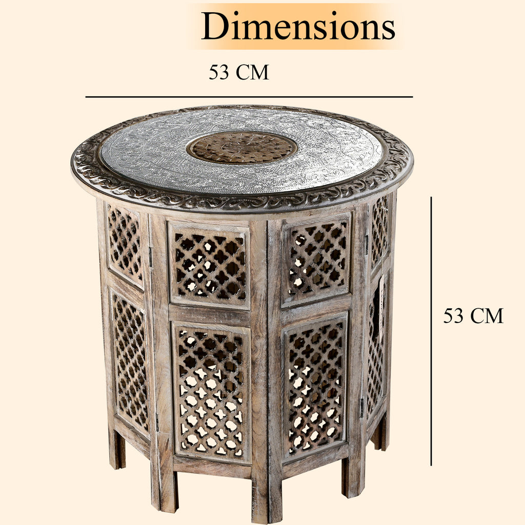 Hand Carved Oxidized Pattern Table (53cm) - Silver & Brown._8374524_7