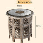 Hand Carved Oxidized Pattern Table (53cm) - Silver & Brown._8374524_7