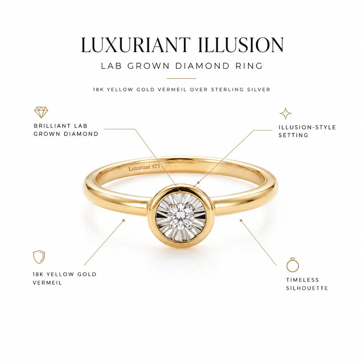 Luxuriant Illusion Plated Lab Grown Diamond Ring in 18K Yellow Gold Vermeil Over Sterling Silver V32660375 6