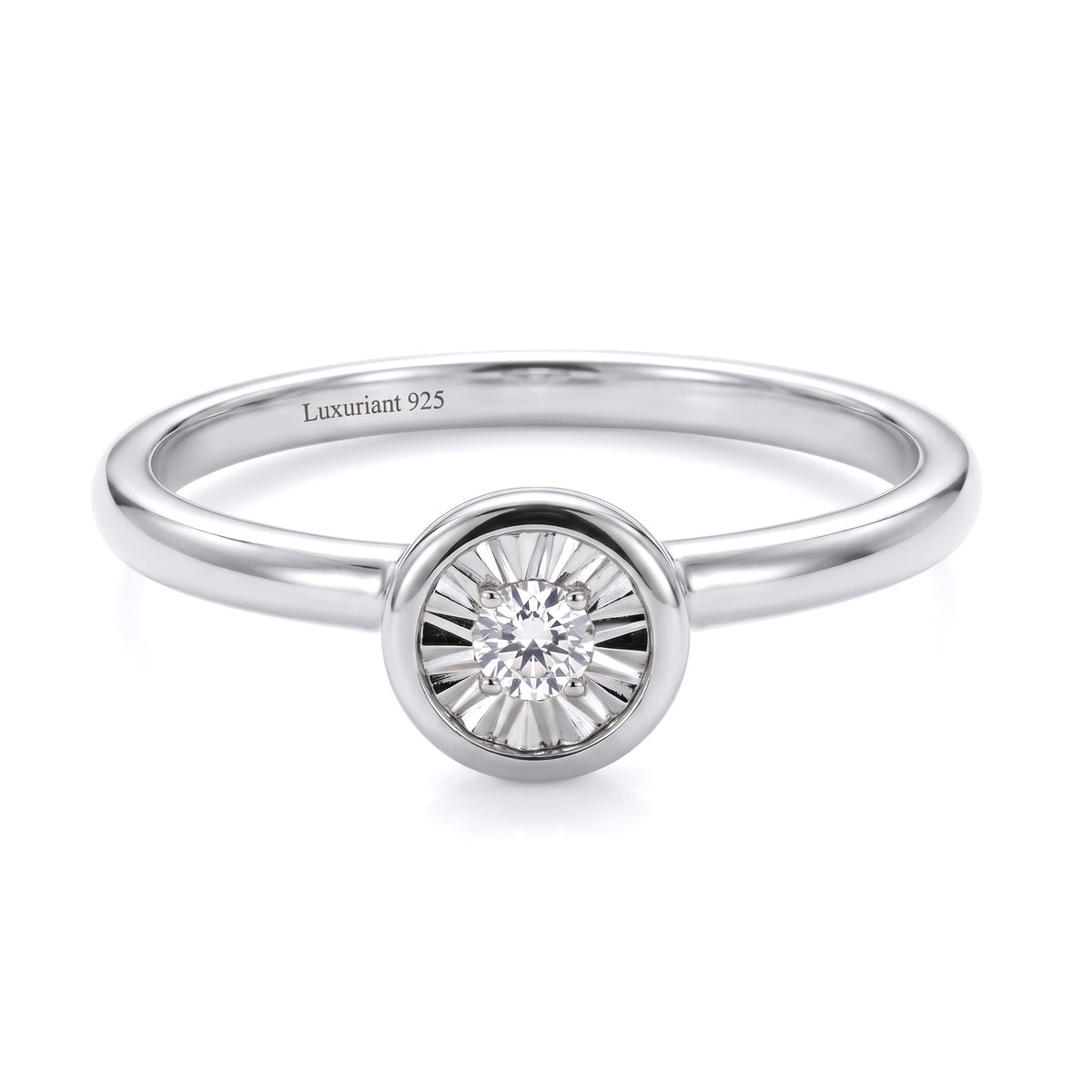 LUXURIANT 0 Ct. Lab Grown Diamond SI G-H Solitaire Ring in Rhodium Overlay Sterling Silver V32655192 0